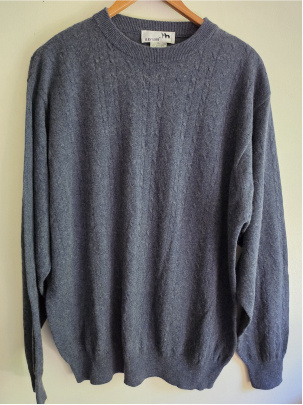 I LEVRIERI Italy Cashmere Silk Blend Cable Knit Sweater Gray Blue Men's XL